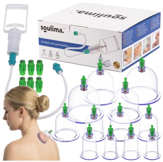 Soulima Chinese cupping set 12 delig zonder vuur met handpomp en magnetische cups