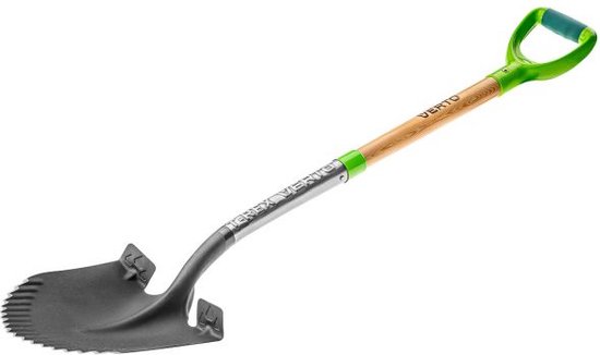 Schep / Spade  T-REX verharde kartel. Houten steel. Rond blad.