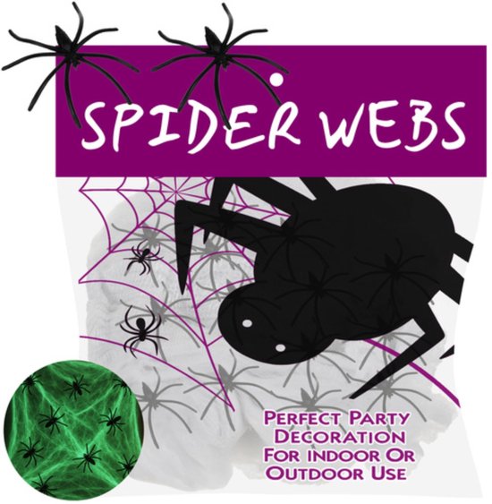 Ruhhy Glow in the dark spinnenweb met nepspinnen Halloween decoratie voor binnen en buiten herbruikbaar