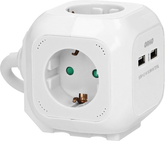 ORNO - Stekkerdoos - 4 Stopcontacten - 2 USB poorten - 230V - 3680W
