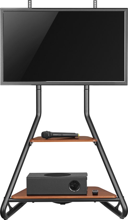 Maclean - Vrijstaande TV-/hoekbeugel - bauhausstijl / houten schappen met twee etages / max. 40 kg, 37-75''- MC-455