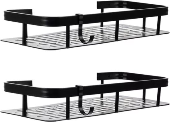 Ruhhy Badkamer rekje - 2x stuks - zwart - L30 cm - zwevend - industrieel - voor badkamer of keuken