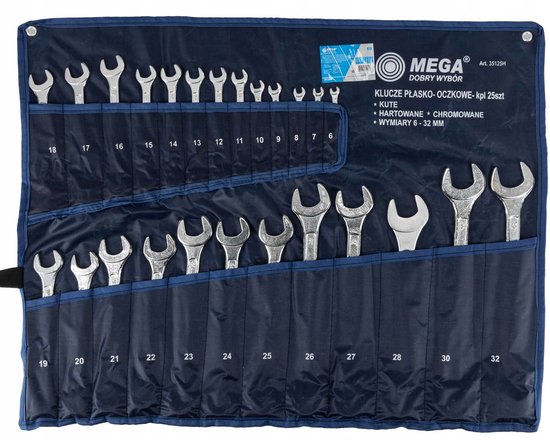 Mega Ringsleutelset 25 Delig 6-32mm Koolstofstaal Verchroomd