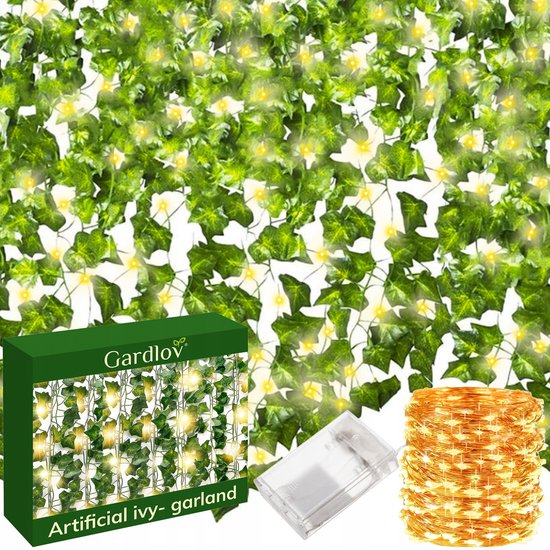 Klimop slinger met Led Verlichting- LED Fairy lights - 12 Stuks - Klimop slinger met LED lichtjes - 25 Meter Kuntsplant