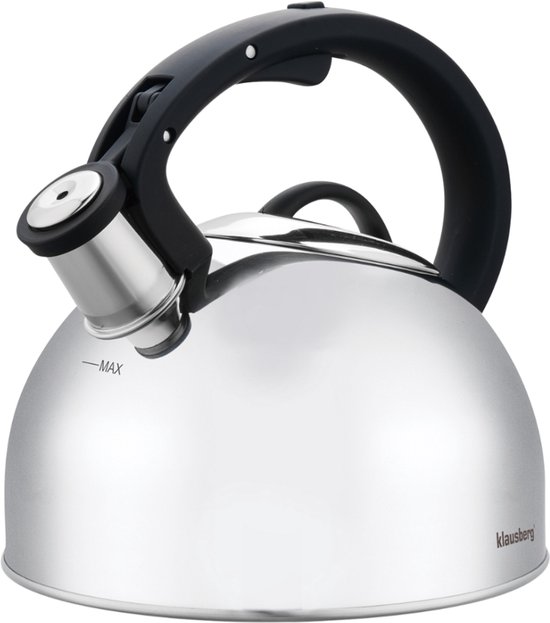 Klausberg 7910 - Fluitketel met fluit - 2.5 liter - RVS - Zilverkleurig
