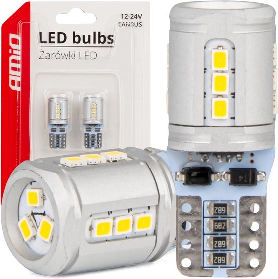 AMiO LED-lampen CANBUS T10e W5W 15x2016 SMD Wit 12V/24V