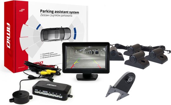 AMiO Parkeerhulpsysteem TFT01 4,3 inch LCD Beeldscherm - HD502IR Camera 4 Zwarte Sensoren Truck