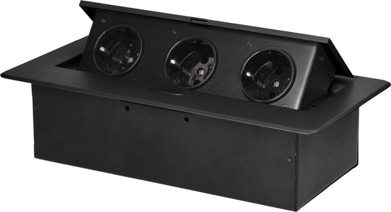 Orno Pop-up Inbouw stekkerdoos pop up - Verdeelstekker Stopcontact splitter 3 voudig- Stekkerblok zonder snoer - Verdeeldoos schuko - Zwart