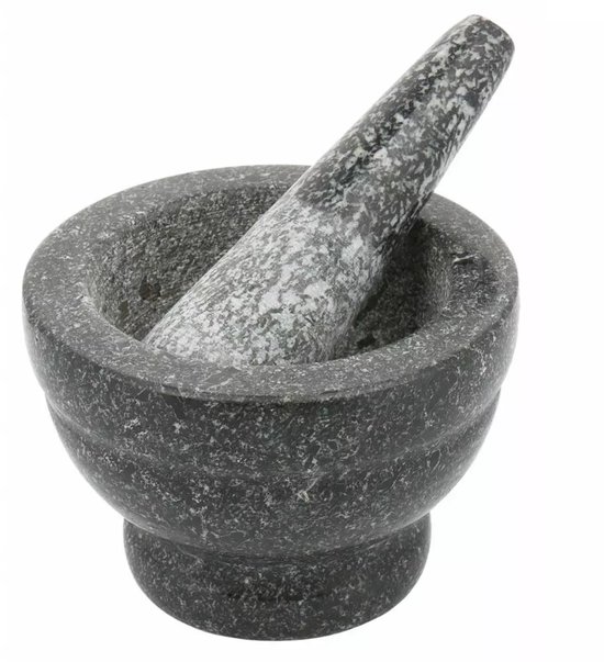 Kinghoff Granieten Vijzel en Stamper Set - Ø 14 x 8 cm, Natuurlijk Graniet, Slijtvast en Stijlvol, Vijzel van Graniet