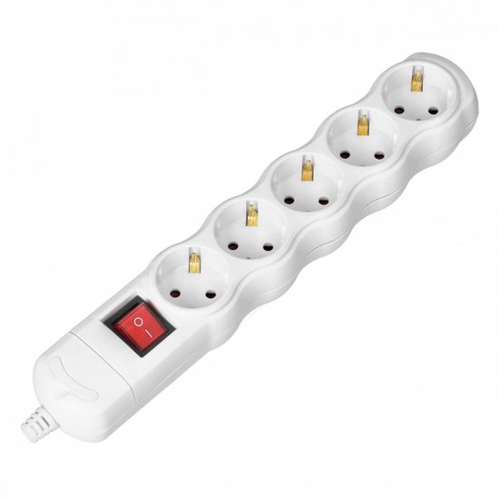 Stekkerdoos met schakelaar - Verdeelstekker 5-voudig - Stekkerblok zonder snoer/kabel - Wit