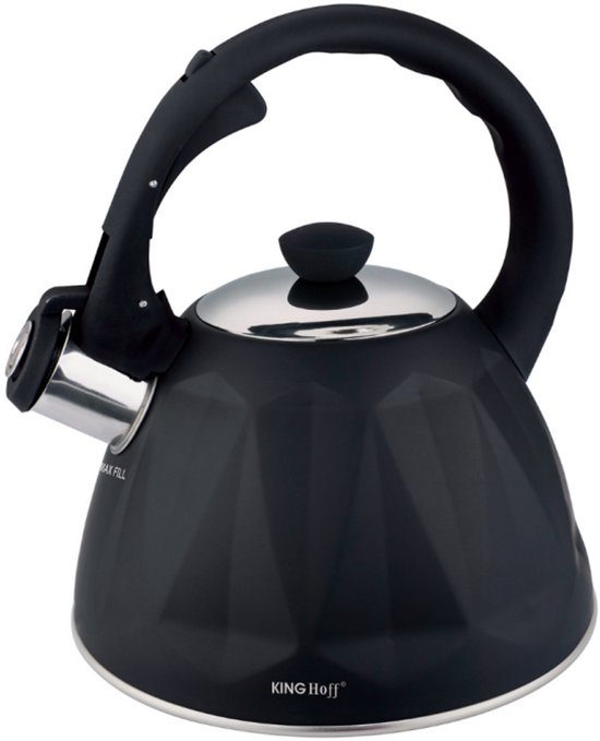 KINGHoff Fluitketel 2 Liter – RVS – Inductie Geschikt – Matte Zwarte Diamantstructuur – Soft-Touch Handgreep – KH-1997