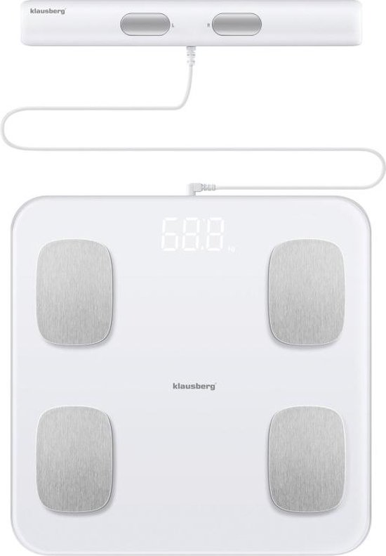 Klausberg 7853 - Slimme Bluetooth Personenweegschaal met Lichaamsanalyse en Handgreep – Gewicht, BMI, Vetpercentage, Spiermassa, Kleurendisplay - zwart
