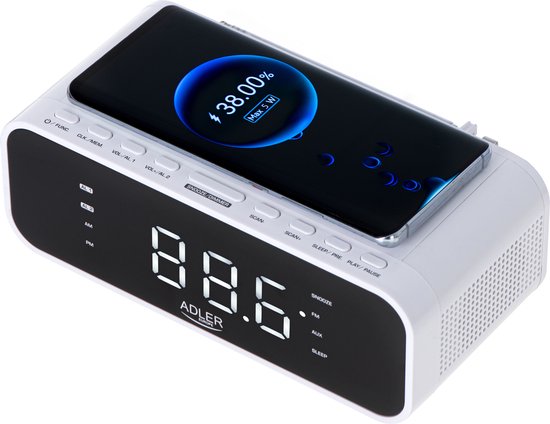 Adler 1192W - Wekkerradio met draadloze oplader voor je telefoon - Wit