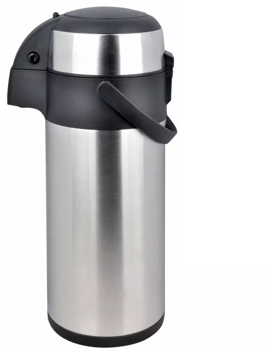 Kinghoff Tafelthermoskan met Pomp - Roestvrijstalen Thermoskan 3,0 Liter (KH1467) - Houdt Dranken Urenlang Warm of Koud - Handige Knopbediening