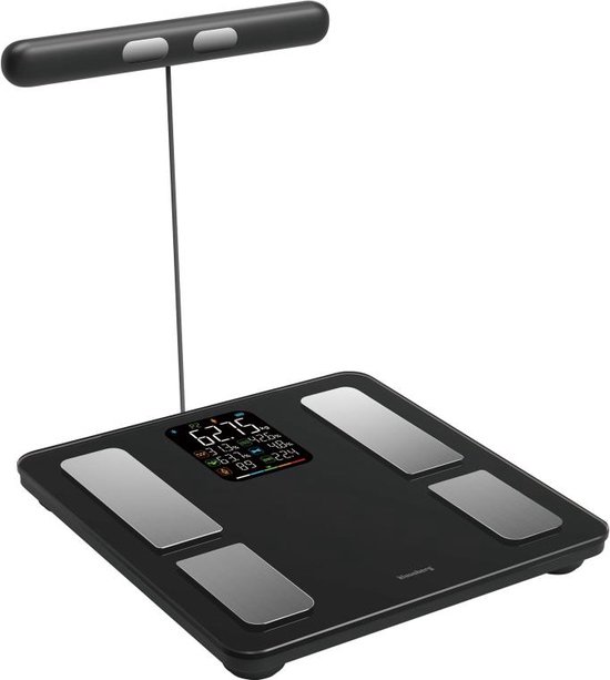Klausberg 7856 - Slimme Bluetooth Personenweegschaal met Lichaamsanalyse en Handgreep – Gewicht, BMI, Vetpercentage, Spiermassa, Kleurendisplay - zwart
