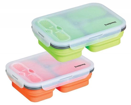 Klausberg KB-7024 - Siliconen Lunchbox - 3 Compartimenten - Vouwbaar - Veilig voor Magnetron en Vaatwasser