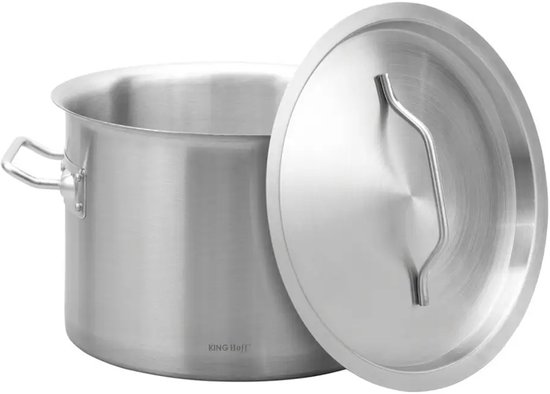 KingHoff Kookpan - Grote Soeppan - Stockpot met Deksel - voor Soep, Pasta & Stoofgerechten - Inductie Geschikt - 14L - RVS - Ø30 x 20 cm - Zilver