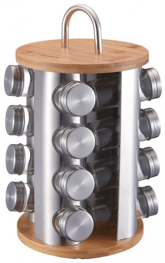 Klausberg KB-7553 - Stalen Rotatie Standaard - 16 Glazen Pottenset - Bamboe