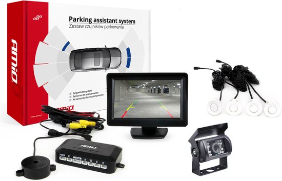 AMiO Parkeerhulpsysteem TFT01 4 3 inch LCD Beeldscherm - HD501IR Camera 4 Sensoren Wit