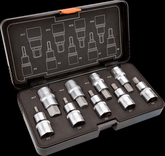 Neo Tools Inbusdopset 9 Dlg, 55mm, 1/2 Aan Sluiting, S2 Staal