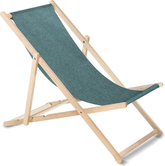 GreenBlue strandstoel Houten ligstoel Beukenhout Drie verstelbare rugleuningposities Blauw