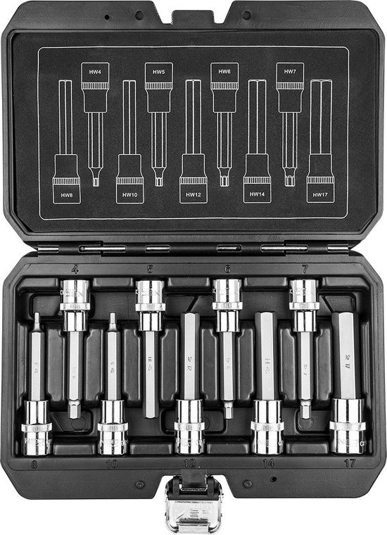 Neo Tools Inbusdopset 9 Dlg 100mm 1/2 Aansluiting S2 Staal