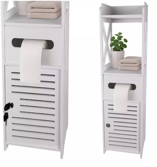 Ruhhy Badkamerkastje met Deurtje en Toiletpapierhouder – Wit 80 cm