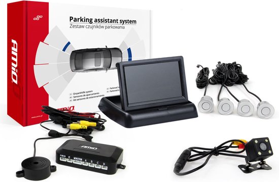 AMiO Parkeerhulpsysteem TFT02 4,3 inch LCD Beeldscherm - HD315LED Camera 4 Zilveren Sensoren Auto