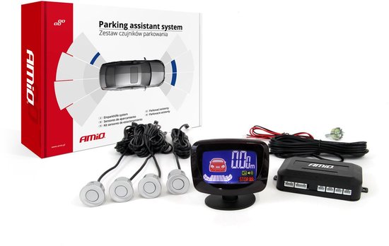 AMiO Parkeerhulpsysteem LED-GRAF 4 sensor zilver