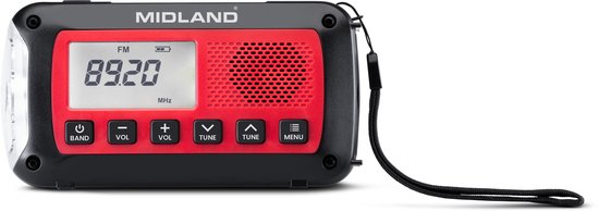 Midland ER100 Noodradio - zaklamp - dynamo - zonnecellen - AM/FM radio, 2600 MAH accu C1665