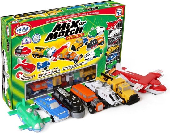 Popular Playthings Magnetic Mix or Match, Voertuigenset, 3 jaar, Meerkleurig
