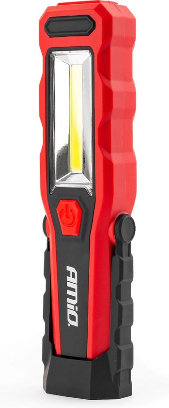 AMiO Magnetische Werklamp Looplamp Inspectie Auto Zaklamp met 12-24V en 230V Lader Rood Zwart
