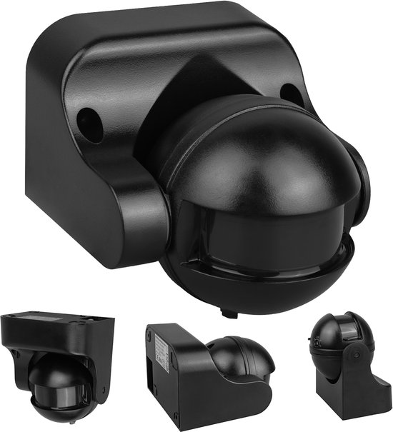 Maclean - PIR-bewegingssensor - infrarood - IP44 - zwart met zwarte afdekking - Bereik 12 m - max. belasting 300/1200 W - MCE358 B/B