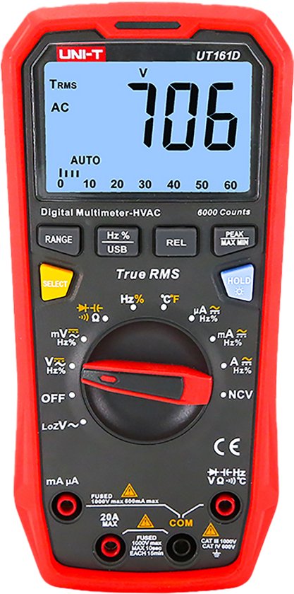 UNI-T UT161D - Multimeter - True RMS - Temperatuurmeting - Automatische Bereikselectie
