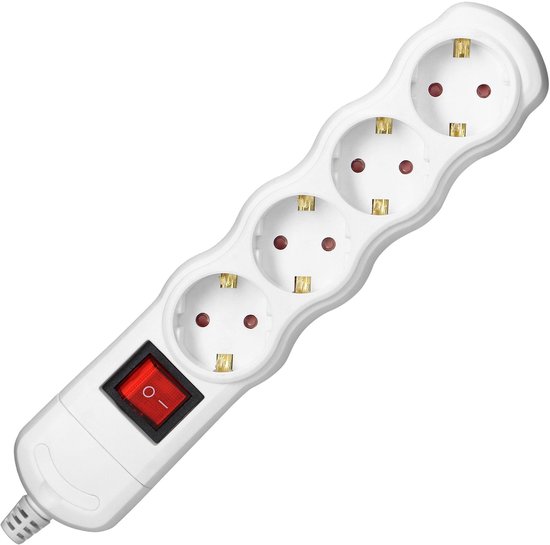 Stekkerdoos met schakelaar - Verdeelstekker 4-voudig - Stekkerblok zonder snoer/kabel - Wit