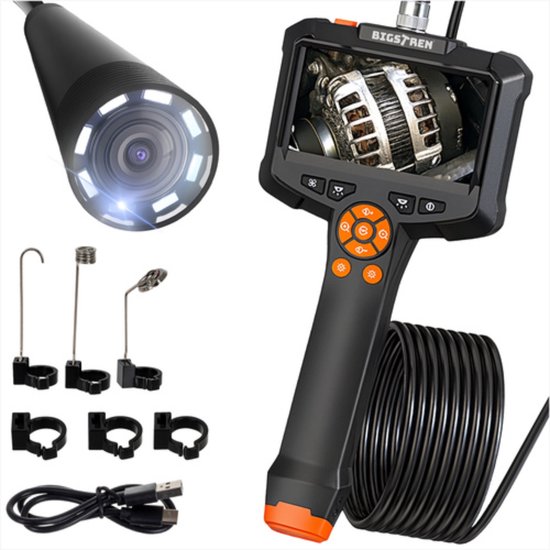 Bigstren Endoscoop inspectiecamera 5 meter met LED verlichting display en accessoires voor leidingen en motoren
