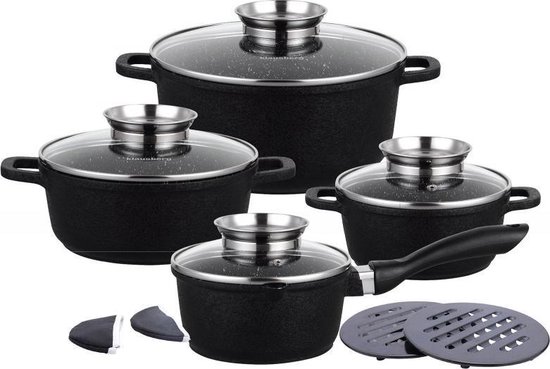 Klausberg 7360 - Pannenset 12 delig - zwart - marmer coating