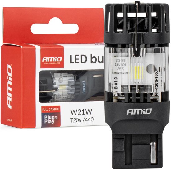 AMiO LED Lamp LumiTec T20S 7440 W21W 12V FULL CANBUS – Krachtige Witte LED Vervanger (1 stuk)