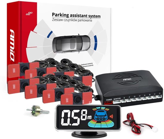 AMiO Parkeerhulpsysteem LED-GRAF 3D 8 sensor zwart binnenmontage 165mm