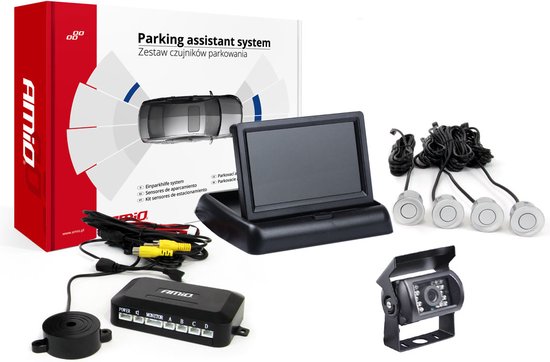 AMiO Parkeerhulpsysteem TFT02 43 met 4 Zilveren HD-sensoren – Veilig en Efficiënt Parkeren