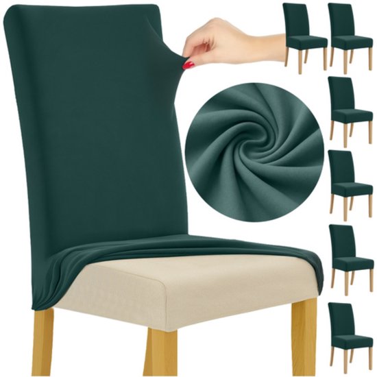Ruhhy Stoelhoes – Flessengroen – Stretch – Wasbaar – 6‑delig