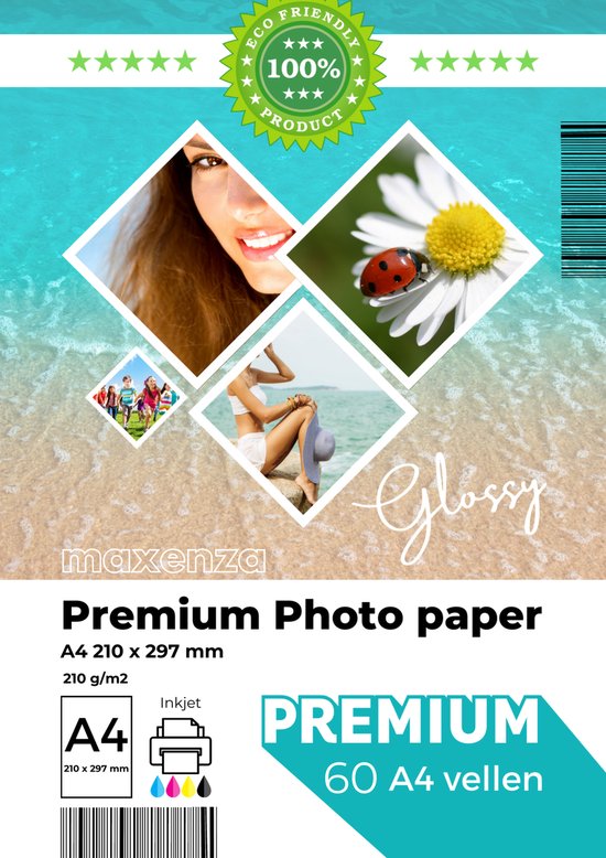 Maxenza Fotopapier - Glossy Glanzend - 60 Vellen A4 Formaat - 210x297mm - 210 Gram per m²