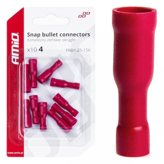 AMIO 03072 - Ronde Vrouwelijke Geïsoleerde Connectoren - Rood - 4 mm - 0.5-1.5mm² - 10 Stuks