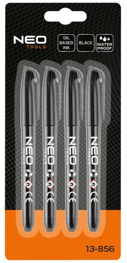 NEO 13-856 Bouwmarker Zwart Permanent Waterdicht Oliebasis 4 Stuks