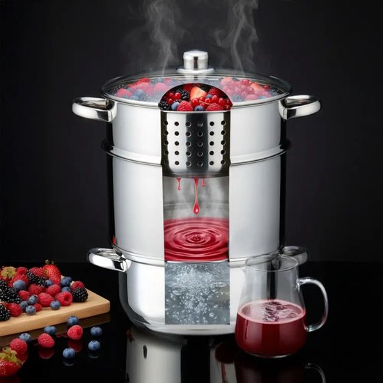 Klausberg Stoomsapcentrifuge - Steam Juicer voor Fruit & Groenten - Inductie Geschikt - Sapmaker met Slang - 8L - RVS - Ø26cm - Zilver