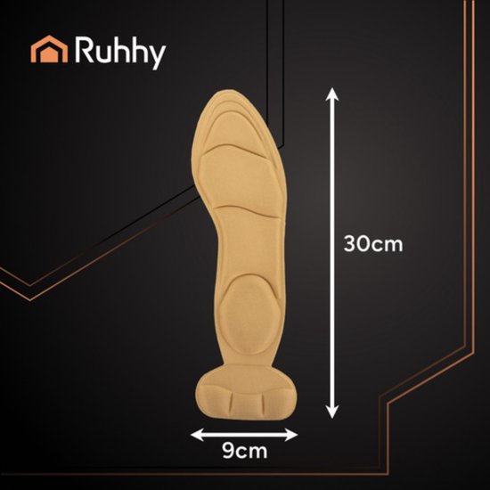 Ruhhy Beige inlegzolen voor hoge hakken – comfortabele zooltjes met demping en antislip, op maat te knippen
