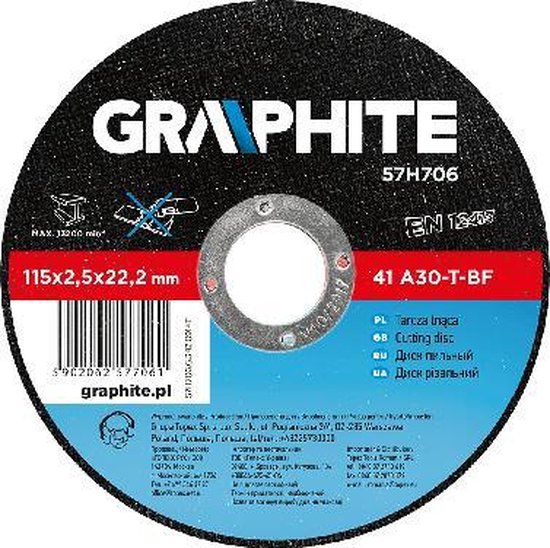 GRAPHITE doorslijpschijf 115x22x2,5mm metaal 41 a60-t-bf