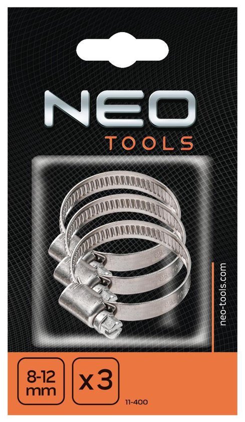 Neo Tools Slangenklem RVS W4 8-12mm 9mm Band 3 Stuks Verpakking