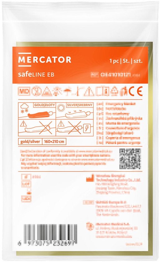 Mercator SafeLINE Reddingsdeken 160x210 cm – Thermische Nooddeken voor Auto EHBO en Noodsituaties Warmtedeken