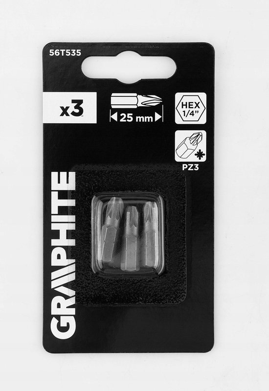 GRAPHITE PZ3 Bits 25 mm - Set van 3 stuks